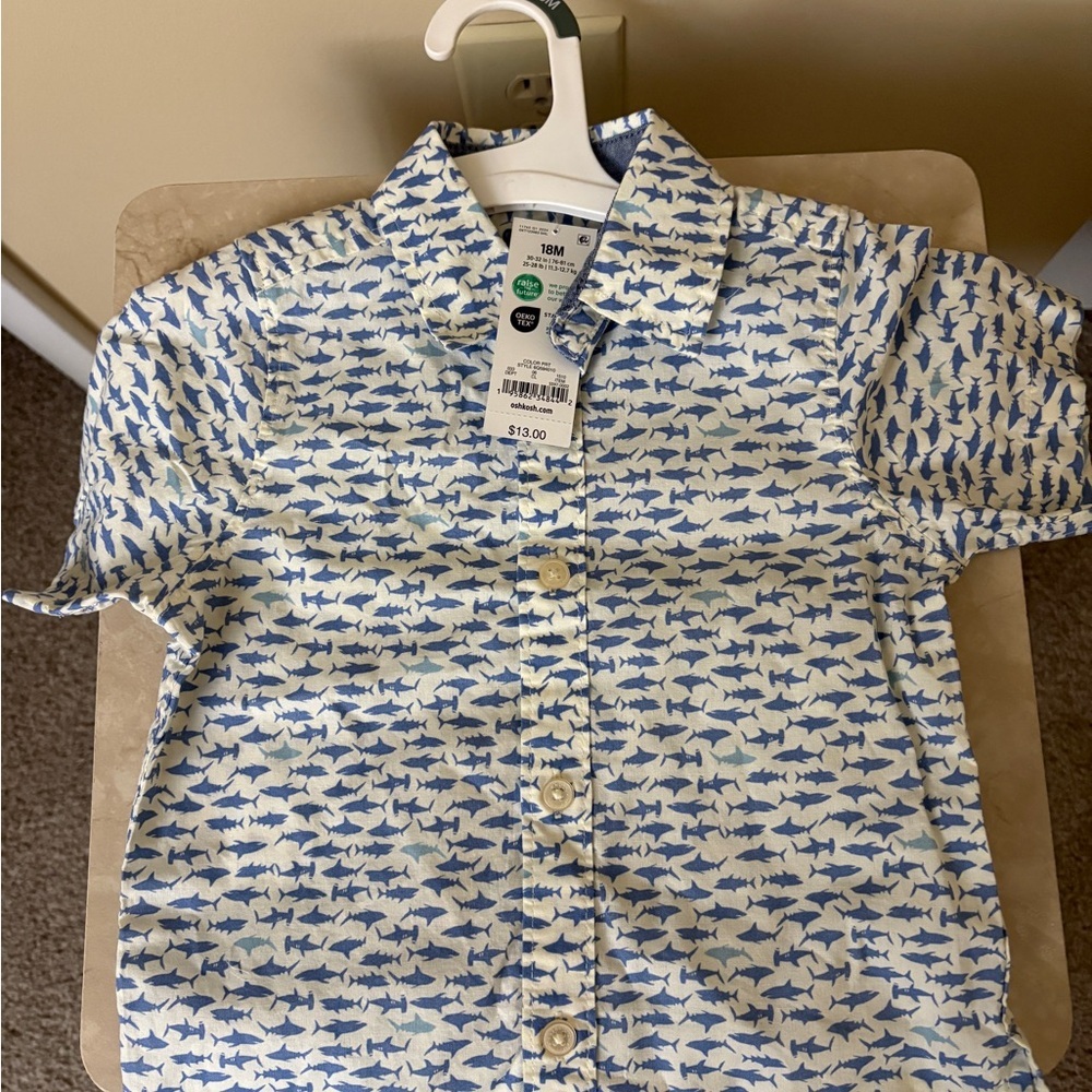 Osh Kosh Infant’s Blue Shark Print Shirt NWT
